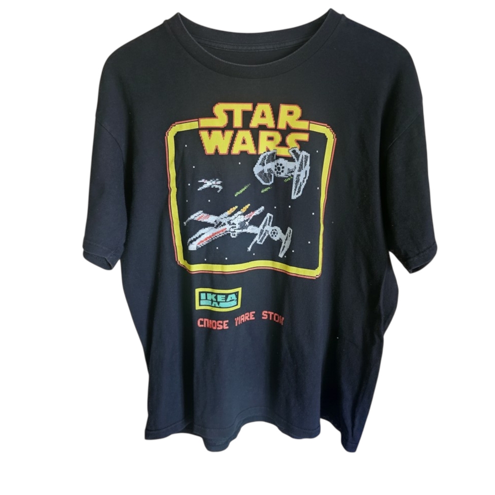 Star Wars IKEA Parody Graphic T-Shirt Black Retro Gaming Style M
